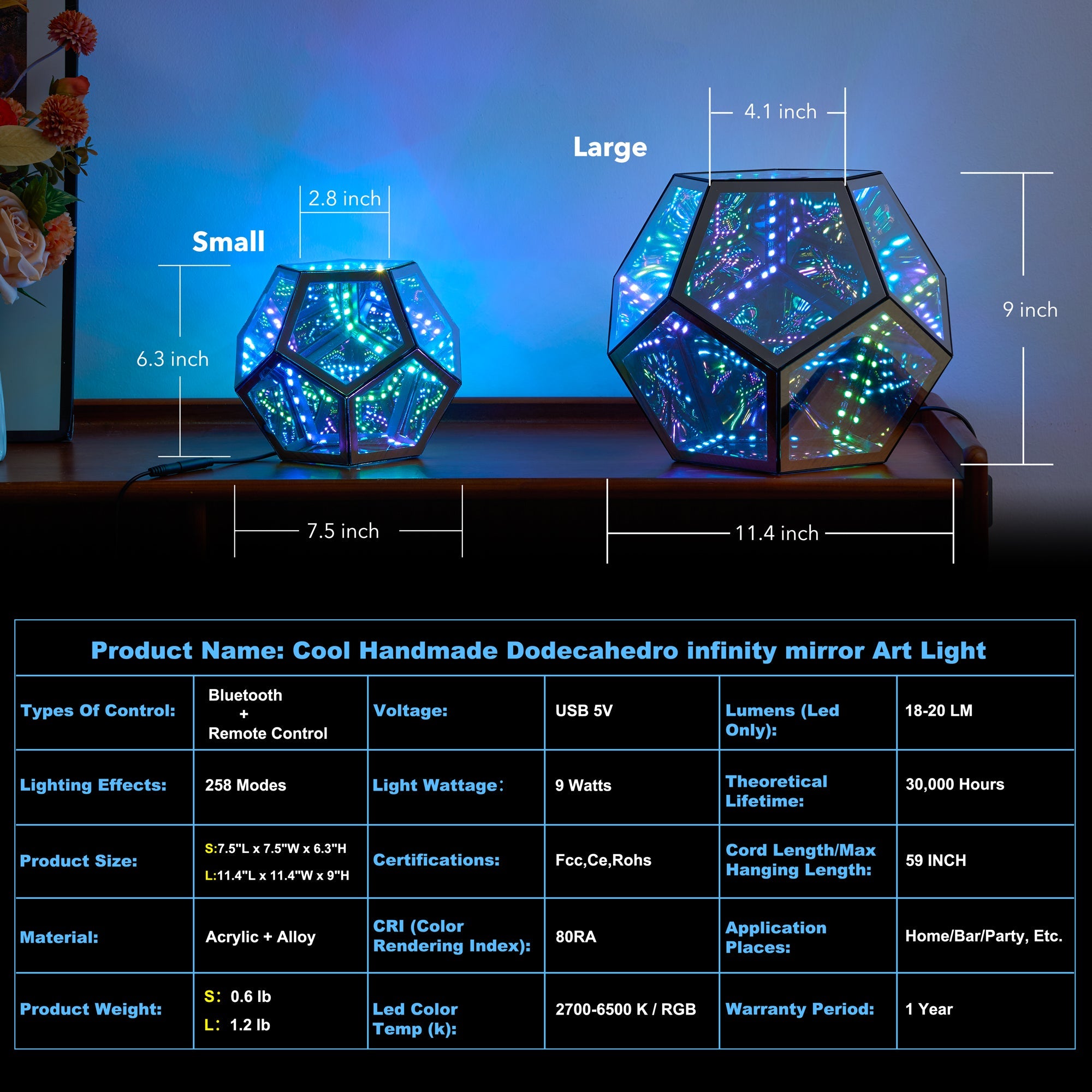 Infinity Dodecahedron Magic Table Lamp-3
