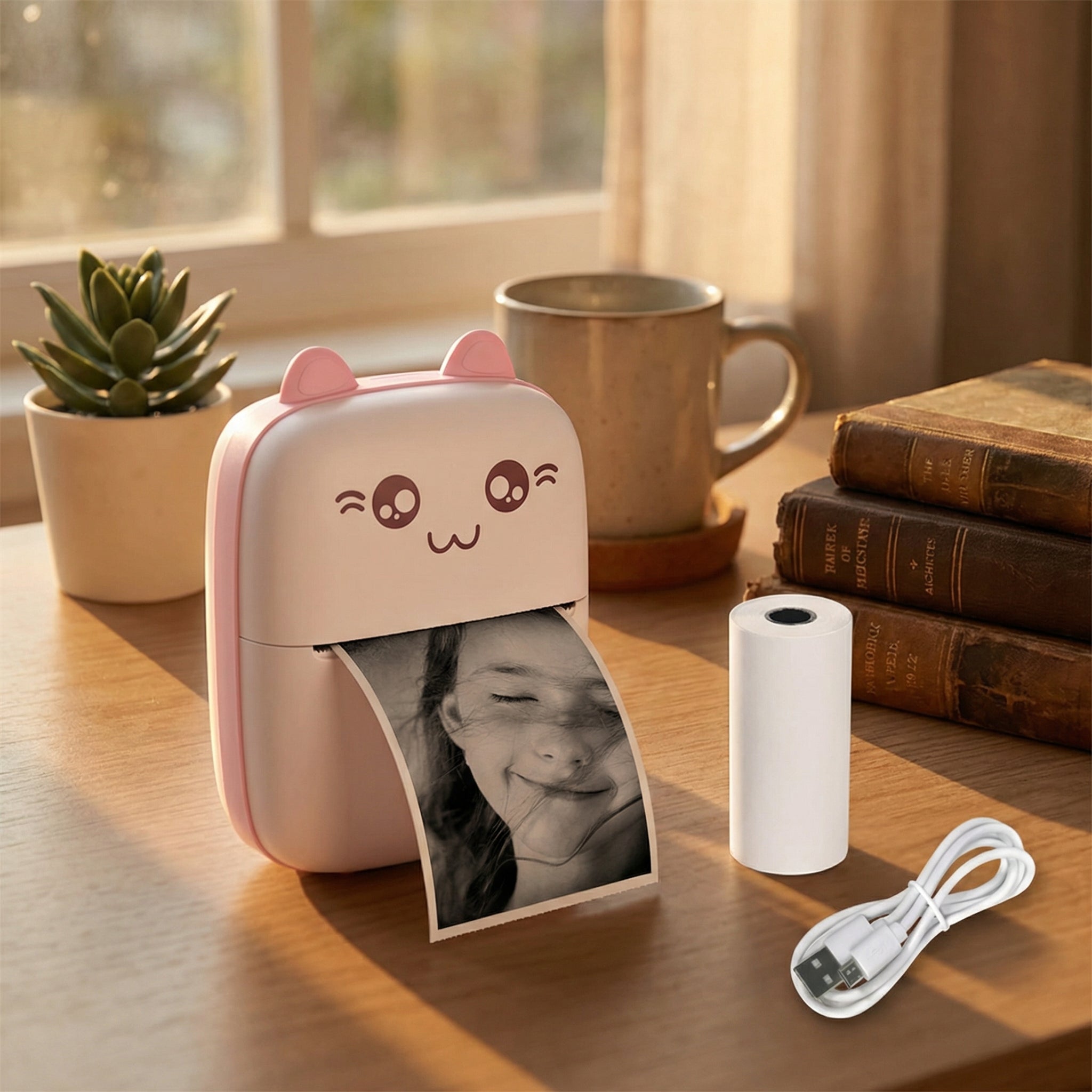 Portable Thermal Printer MINI - Wireless BT 203dpi Photo Label Memo Printing (Pink)