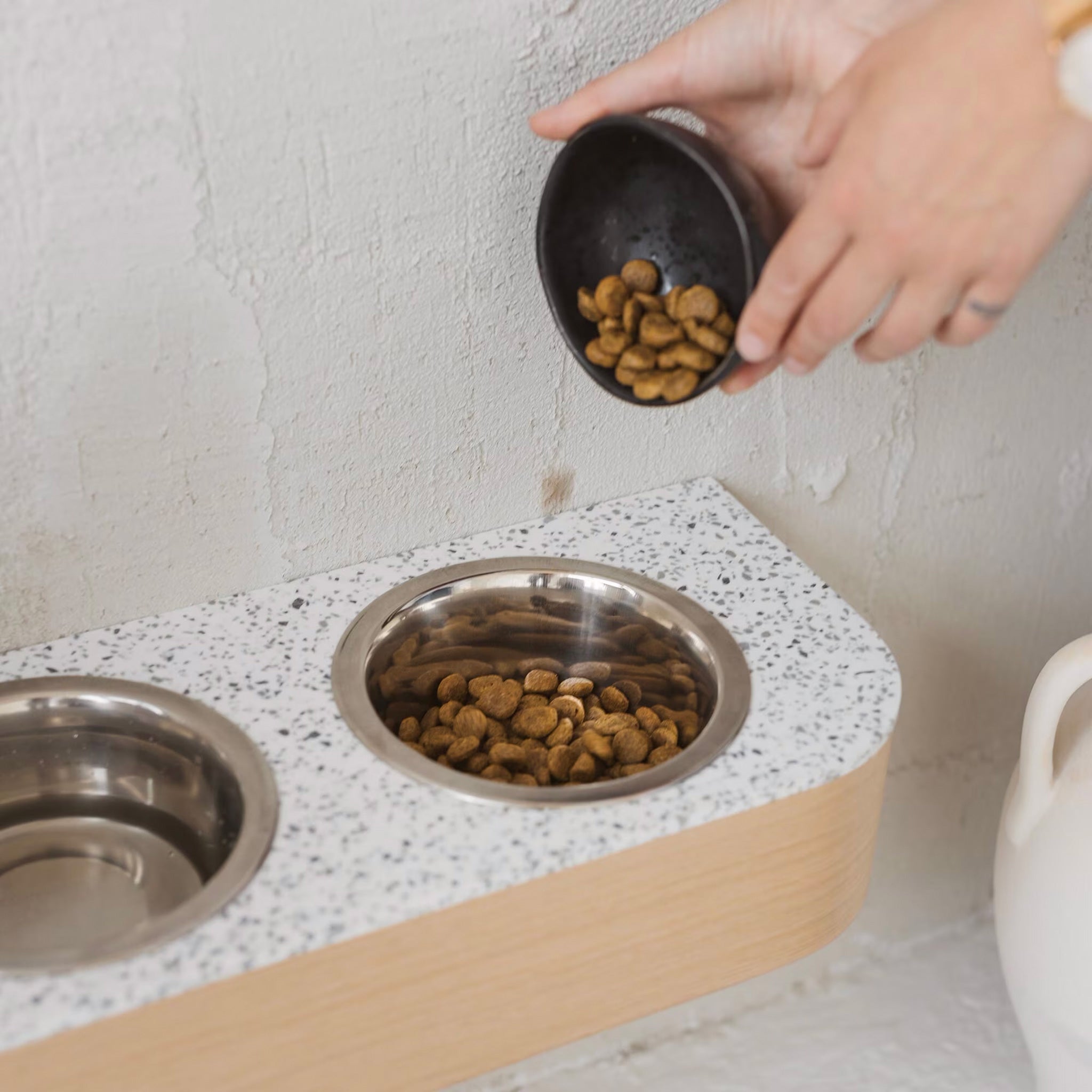 Waterproof surface raised medium dog stand, Solid stone mounted dog bowl stand-1