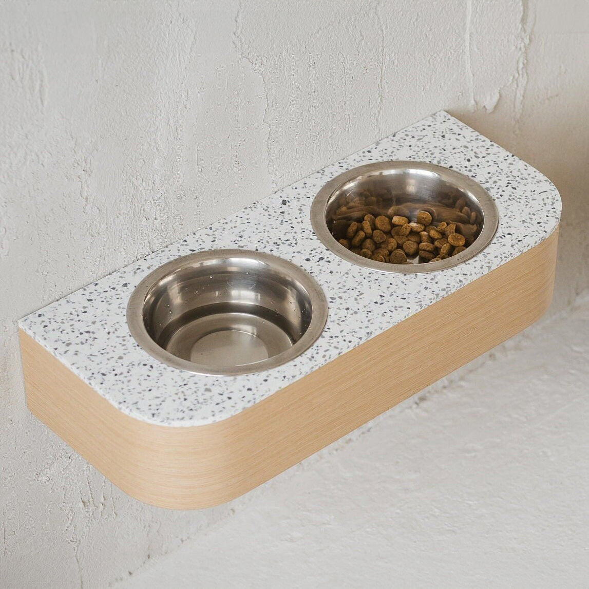 Waterproof surface raised medium dog stand, Solid stone mounted dog bowl stand-3