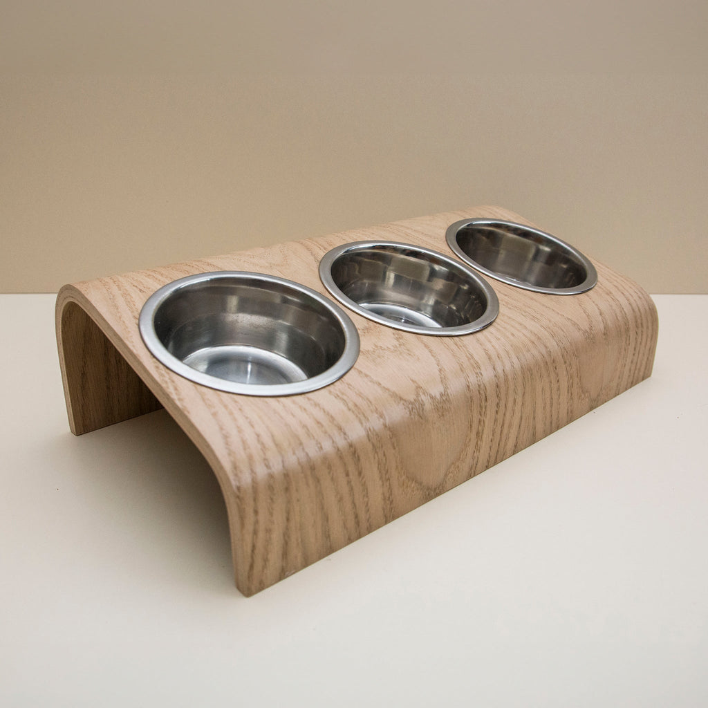 Wooden Elevated Cat and Dog Bowl Stand with 3 Bowls-5